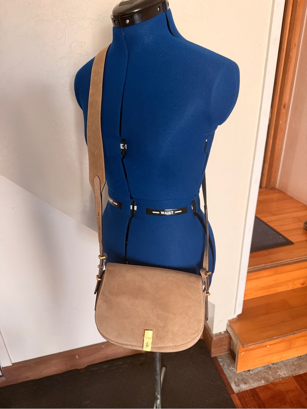 Polo Ralph Lauren Suede Saddle Crossbody Bag Taupe Gold Hardware